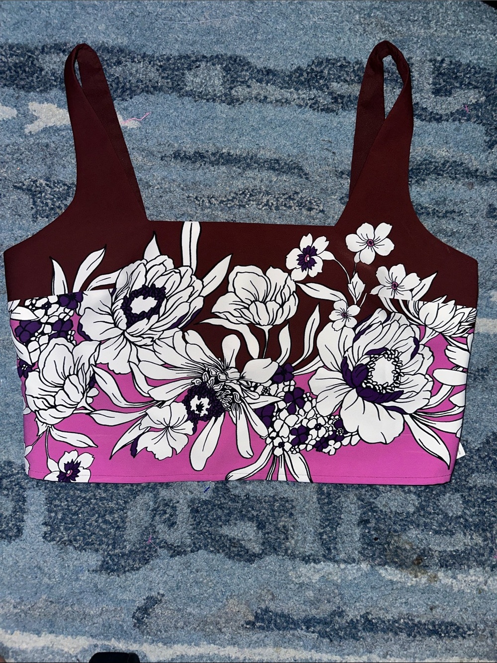 Express Floral Crop Tank Top - Brown & Pink